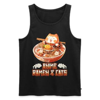 Anime Manga Kawaii Cat Eats Ramen Noodles - Men's Premium Organic Tank Top - black - Front - Michal (187cm)