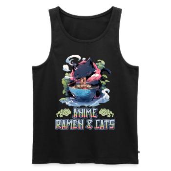 Anime Manga Kawaii Cat Eats Ramen Noodles - Men's Premium Organic Tank Top - black - Front - Michal (187cm)