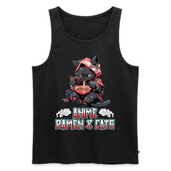 Anime Manga Kawaii Cat Eats Ramen Noodles - Men's Premium Organic Tank Top - black - Front - Michal (187cm)