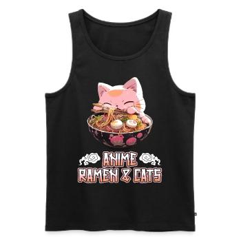 Anime Manga Kawaii Cat Eats Ramen Noodles - Men's Premium Organic Tank Top - black - Front - Michal (187cm)