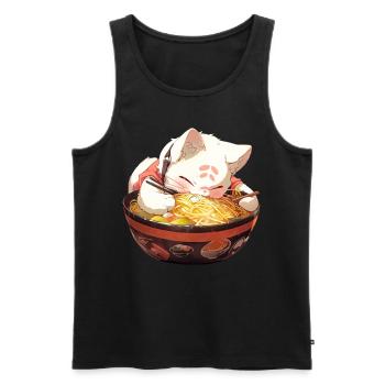 Anime Manga Kawaii Cat Eats Ramen Noodles - Men's Premium Organic Tank Top - black - Front - Michal (187cm)