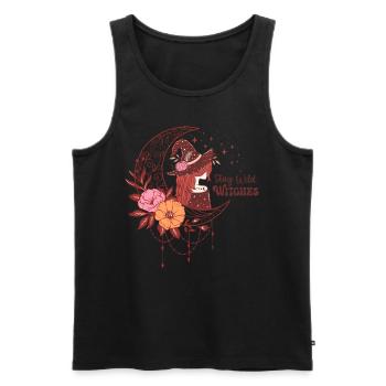 Sorcière et croissant vintage : Restez sorcières sauvages - Débardeur bio Premium Homme - noir - Devant - Michal (187cm)