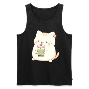 Boba and Cats Katze die Bubble Tee trinkt Anime - Männer Premium Bio Tank Top - Schwarz - Vorne - AI Model Male 178 light (178cm)