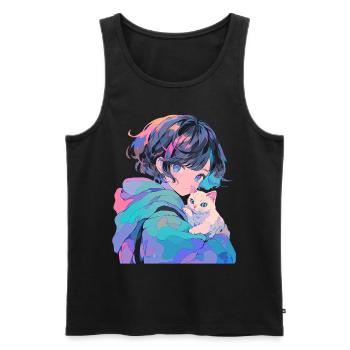 Anime and Cats Kawaii Girl Anime - Men's Premium Organic Tank Top - black - Front - Michal (187cm)