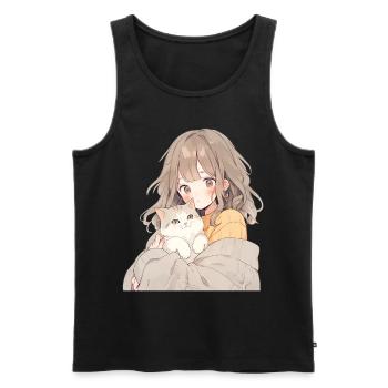 Anime and Cats Kawaii Girl Anime - Men's Premium Organic Tank Top - black - Front - Michal (187cm)