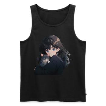 Anime and Cats Kawaii Girl Anime - Men's Premium Organic Tank Top - black - Front - Michal (187cm)