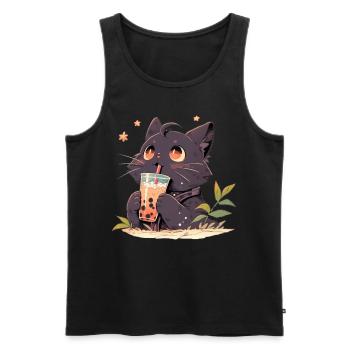 Boba and Cats Katze die Bubble Tee trinkt Anime - Männer Premium Bio Tank Top - Schwarz - Vorne - AI Model Male 178 light (178cm)