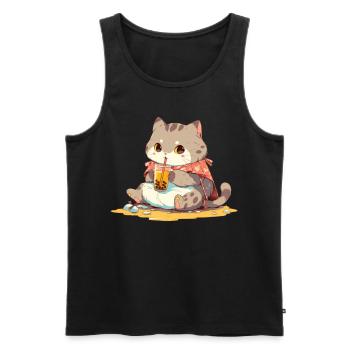 Boba and Cats Katze die Bubble Tee trinkt Anime - Männer Premium Bio Tank Top - Schwarz - Vorne - AI Model Male 178 light (178cm)