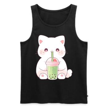 Boba and Cats Katze die Bubble Tee trinkt Anime - Männer Premium Bio Tank Top - Schwarz - Vorne - AI Model Male 178 light (178cm)
