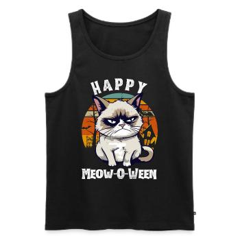 Süß & Gruselig Happy Halloween mit genervter Katze - Männer Premium Bio Tank Top - Schwarz - Vorne - AI Model Male 178 light (178cm)