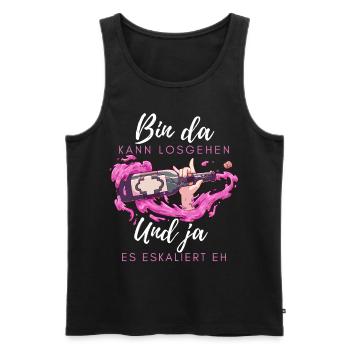 Bin da kann losgehen ja es eskaliert eh mit Wein - Männer Premium Bio Tank Top - Schwarz - Vorne - Michal (187cm)