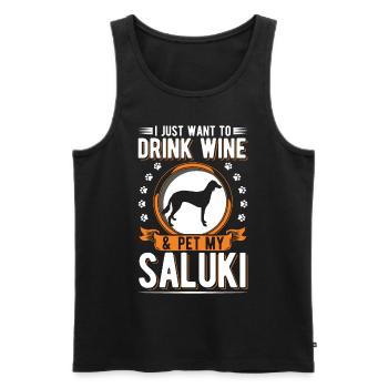 Saluki et vin Lévrier persan - Débardeur bio Premium Homme - noir - Devant - AI Model Male 178 light (178cm)