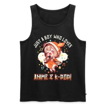 Just a Boy who loves Anime and K-Pop - Men's Premium Organic Tank Top - black - Front - Michal (187cm)