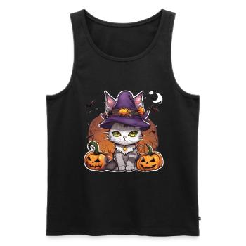 Weiße katze Katze Halloween Katze Hexe hexen Hut - Männer Premium Bio Tank Top - Schwarz - Vorne - AI Model Male 178 light (178cm)
