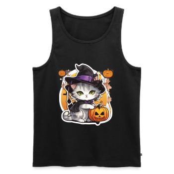 Weiße katze Katze Halloween Katze Hexe hexen Hut - Männer Premium Bio Tank Top - Schwarz - Vorne - AI Model Male 178 light (178cm)