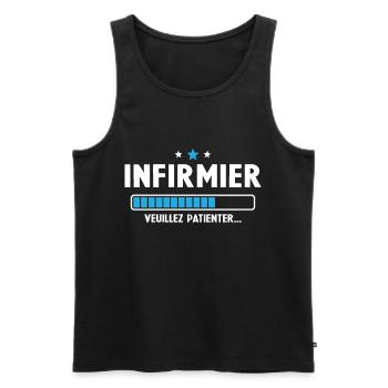 Infirmier veuillez patienter - Débardeur bio Premium Homme - noir - Devant - AI Model Male 178 light (178cm)