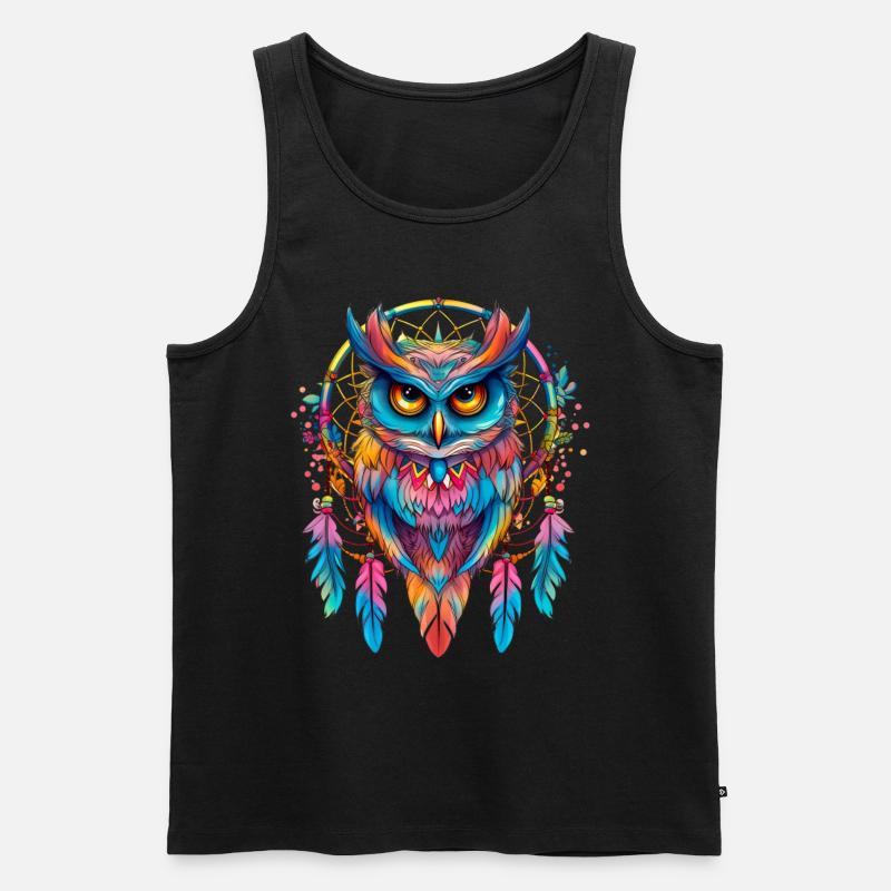 Eule Traumfänger Vogel Federn - Männer Premium Bio Tank Top - Schwarz