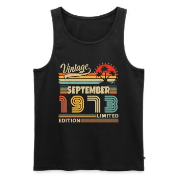 Cadeau Anniversaire Rétro Vintage 1973 Septembre - Débardeur bio Premium Homme - noir - Devant - Michal (187cm)