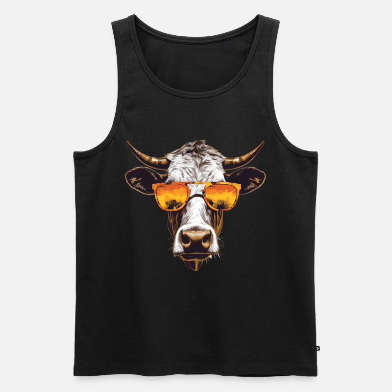 Kuh mit Sonnenbrille - Männer Premium Bio Tank Top - Schwarz