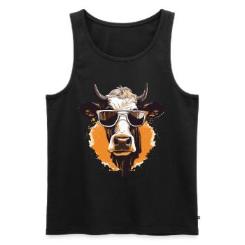 Kuh mit Sonnenbrille - Männer Premium Bio Tank Top - Schwarz - Vorne - Michal (187cm)
