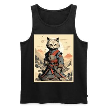 Japanese Cat Warrior - Männer Premium Bio Tank Top - Schwarz - Vorne - AI Model Male 178 light (178cm)