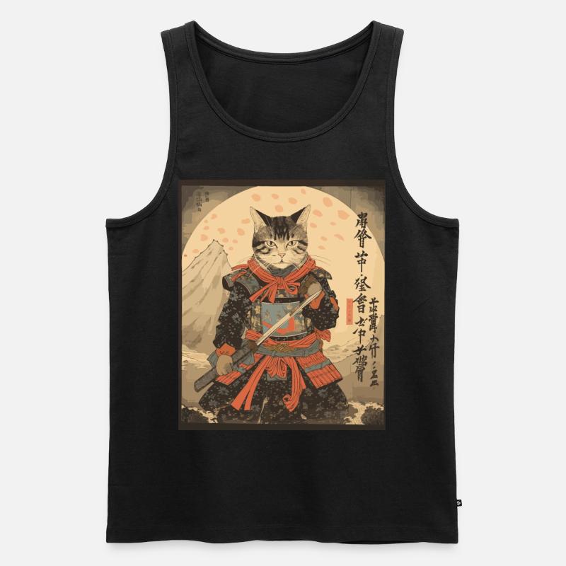 Ninja Cat Samurai Sword | Meow Warrior - Männer Premium Bio Tank Top - Schwarz