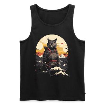 Jeu d’épée japonais Samurai Kitty - Débardeur bio Premium Homme - noir - Devant - AI Model Male 178 light (178cm)