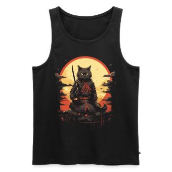 Japanese Cat Warrior - Men's Premium Organic Tank Top - black - Front - AI Model Male 178 light (178cm)