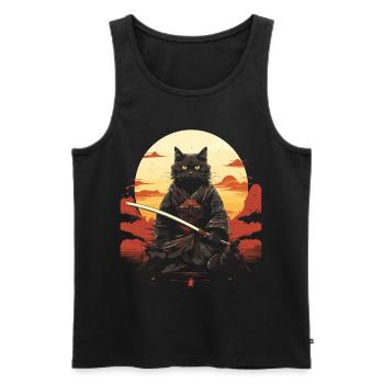 Épée de samouraï Ninja Cat | Meow Warrior - Débardeur bio Premium Homme - noir - Devant - AI Model Male 178 light (178cm)