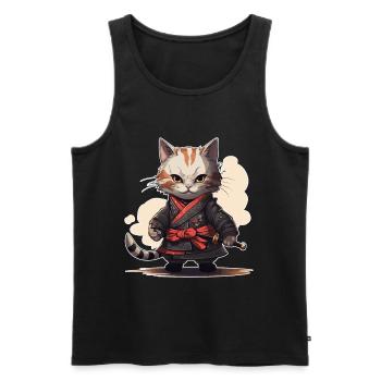 Jeu d’épée japonais Samurai Kitty - Débardeur bio Premium Homme - noir - Devant - AI Model Male 178 light (178cm)