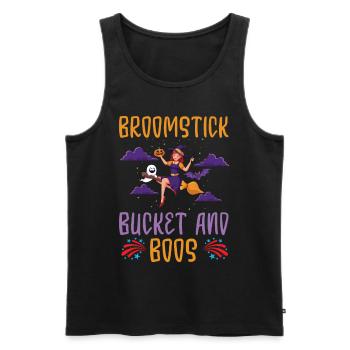 Broomstick Bucket and Boos Caretaker Halloween - Men's Premium Organic Tank Top - black - Front - AI Model Male 178 light (178cm)