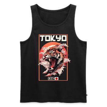 Tokyo Asie 80s Rétro Tiger Japonais - Débardeur bio Premium Homme - noir - Devant - AI Model Male 178 light (178cm)