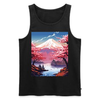 Impression d’art paysager japonais du mont Fuji - Débardeur bio Premium Homme - noir - Devant - Michal (187cm)