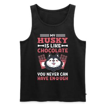 Mon Husky est comme le Husky sibérien au chocolat - Débardeur bio Premium Homme - noir - Devant - AI Model Male 178 light (178cm)