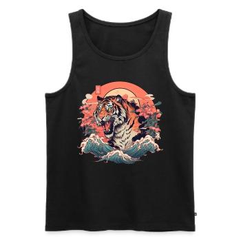 Tokyo Asie 80s Rétro Tiger Japonais - Débardeur bio Premium Homme - noir - Devant - AI Model Male 178 light (178cm)