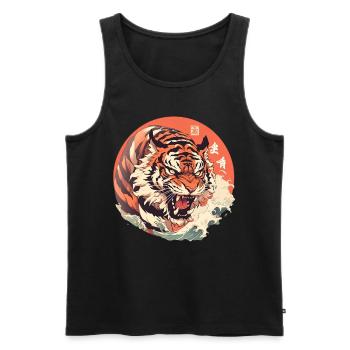 Tokyo Asie 80s Rétro Tiger Japonais - Débardeur bio Premium Homme - noir - Devant - AI Model Male 178 light (178cm)