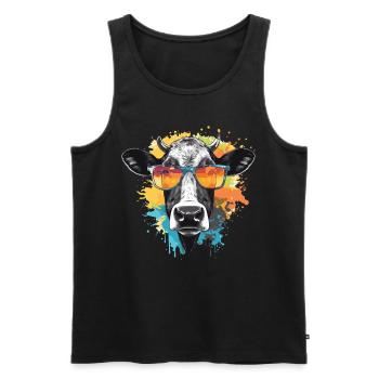 Kuh mit Sonnenbrille - Männer Premium Bio Tank Top - Schwarz - Vorne - Michal (187cm)