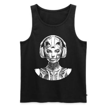 T-shirt hip-hop élégant: femme avec des écouteurs. - Débardeur bio Premium Homme - noir - Devant - AI Model Male 178 light (178cm)