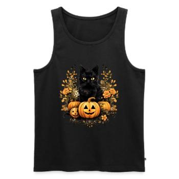 Pumpkin Katze Kürbis Halloween - Männer Premium Bio Tank Top - Schwarz - Vorne - Michal (187cm)