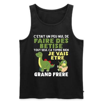 Futur Grand Frère Dinosaure Grand Frère Cadeau - Débardeur bio Premium Homme - noir - Devant - AI Model Male 178 light (178cm)