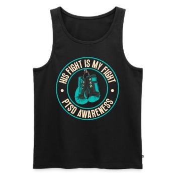 His fight is Pstd-consciousness in blue-green - Men's Premium Organic Tank Top - black - Front - AI Model Male 178 light (178cm)