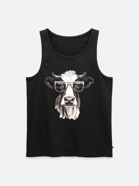 Kuh mit Sonnenbrille - Männer Premium Bio Tank Top - Schwarz