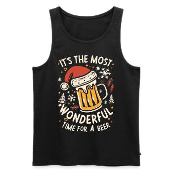 Chapeau de Père Noël Père Noël Amateur de bière Dicton - Débardeur bio Premium Homme - noir - Devant - AI Model Male 178 light (178cm)