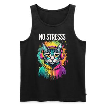 Cat motif music lover saying NO STRESS - Men's Premium Organic Tank Top - black - Front - AI Model Male 178 light (178cm)