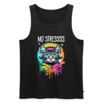Cat motif music lover saying NO STRESS - Men's Premium Organic Tank Top - black - Front - AI Model Male 178 light (178cm)