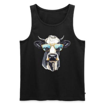 Kuh mit Sonnenbrille - Männer Premium Bio Tank Top - Schwarz - Vorne - Michal (187cm)