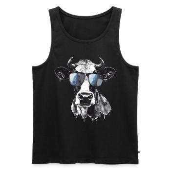 Kuh mit Sonnenbrille - Männer Premium Bio Tank Top - Schwarz - Vorne - Michal (187cm)