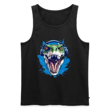 Cooler Dino mit Kopfhörer für Dino Fan - Männer Premium Bio Tank Top - Schwarz - Vorne - Michal (187cm)