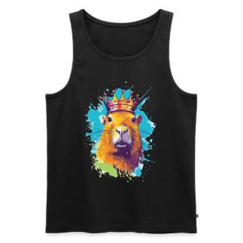 Capybara avec capybara couronne - Débardeur bio Premium Homme - noir - Devant - AI Model Male 178 light (178cm)