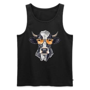 Kuh mit Sonnenbrille - Männer Premium Bio Tank Top - Schwarz - Vorne - Michal (187cm)